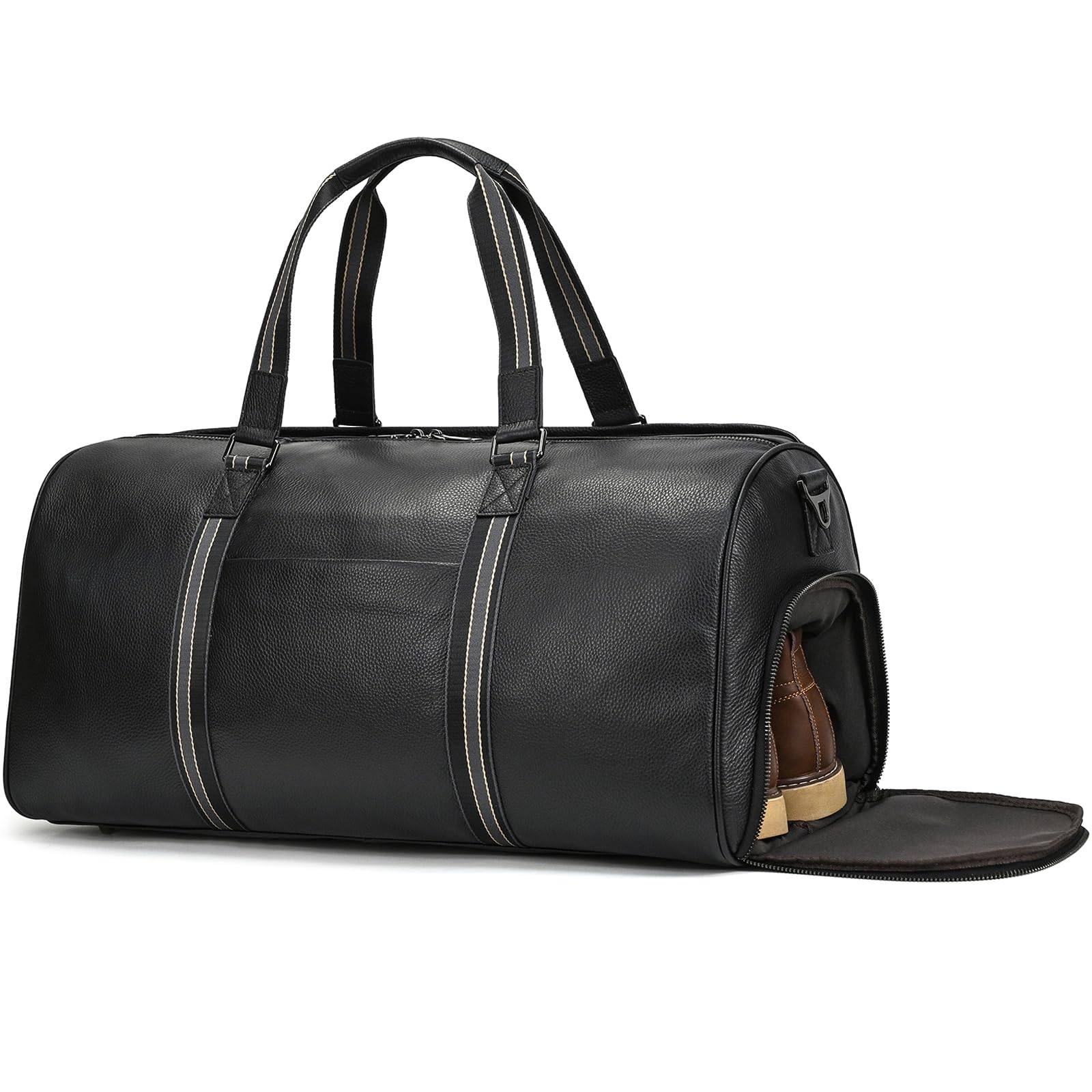

Genuine Leather Boston Bag for Large Day with Shoe Golf with Sports School Homecoming Black Men, Capacity, 1-2 Travel, Compartment, 2-Way, Carry-On, чорний