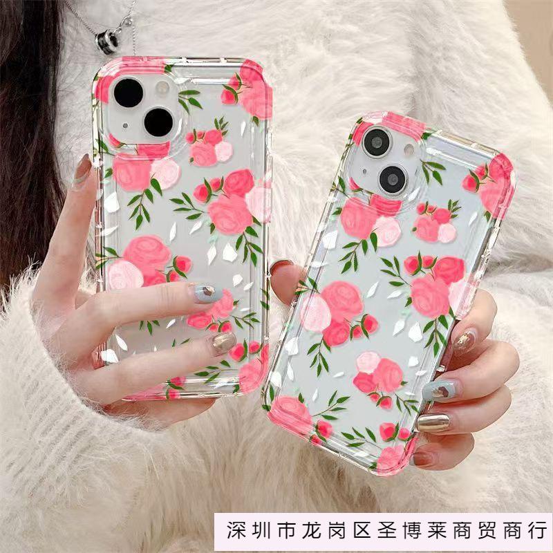 Colorful flower iPhone15promax mobile phone case Apple 14 transparent 13/12 large hole airbag anti-drop 11/16