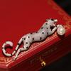 Western Liang Leopard Brooch: Zircon & Freshwater Pearl Pin