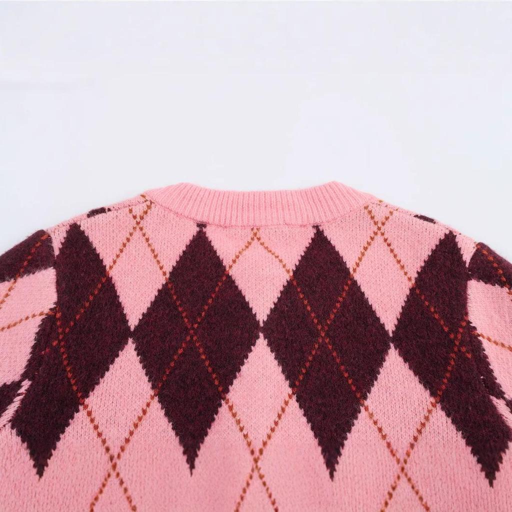 European & American Style Women's Diamond Pattern Jacquard Jacket