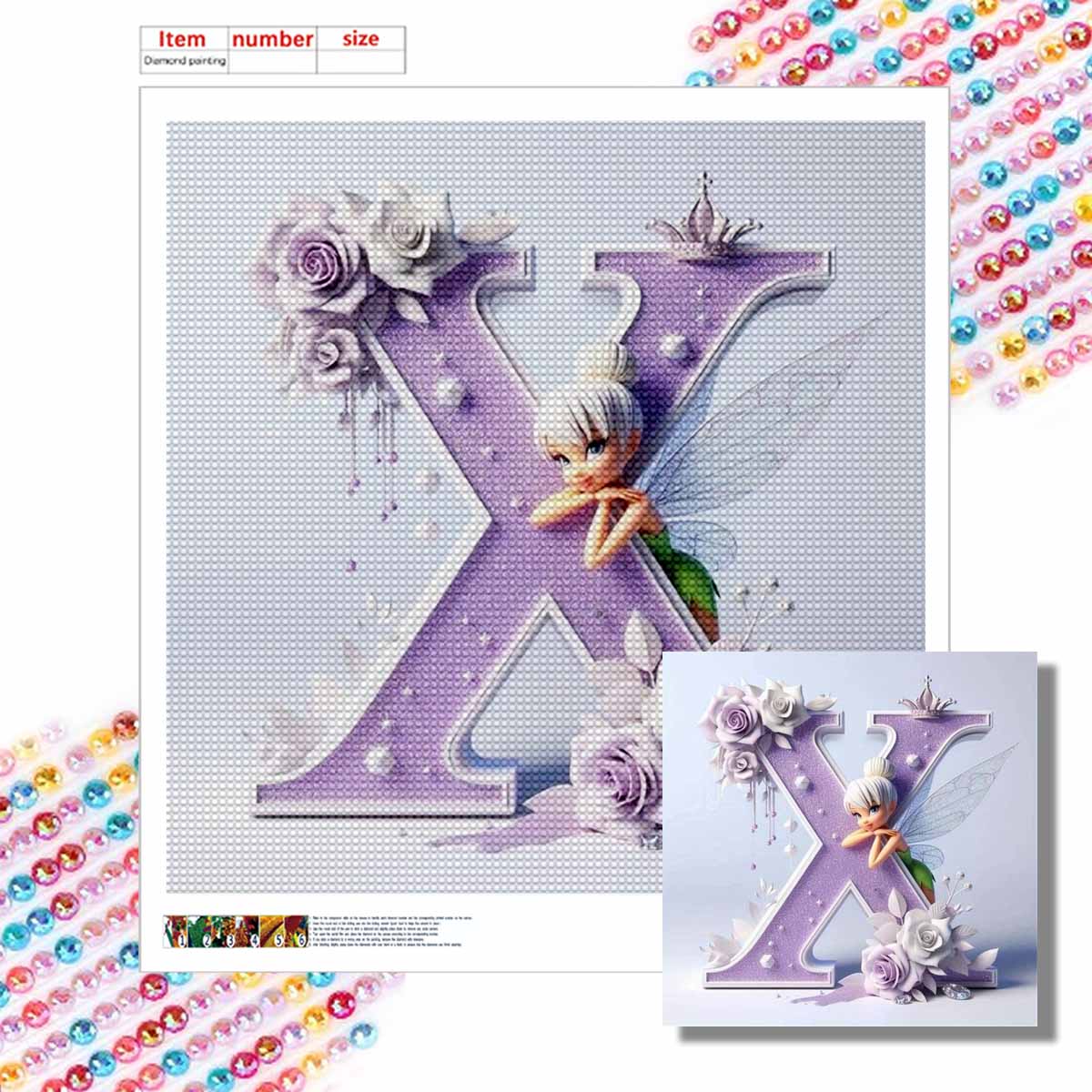 

Алмазная живопись своими руками Круглые алмазы Эльф Буква X Полная алмазная мозаика Украшение для дома Живопись Набор для вышивания крестом Round 20x20cm