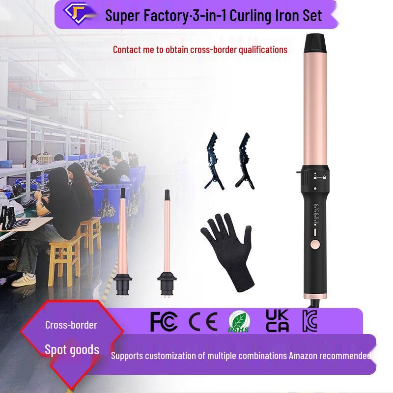 Three-in-One Large Wave Curling Wand Set with Replaceable Heads