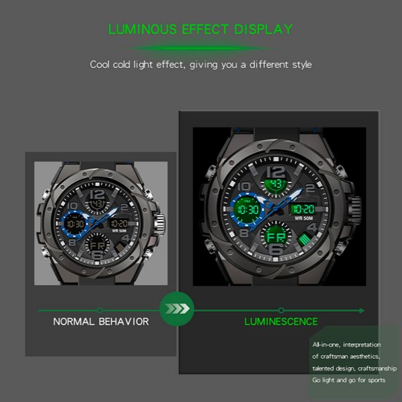 Utendørssport Herre Kvarts Militær Vanntett Klokker G Stil Dobbelt Display LED Digital Herreklokke