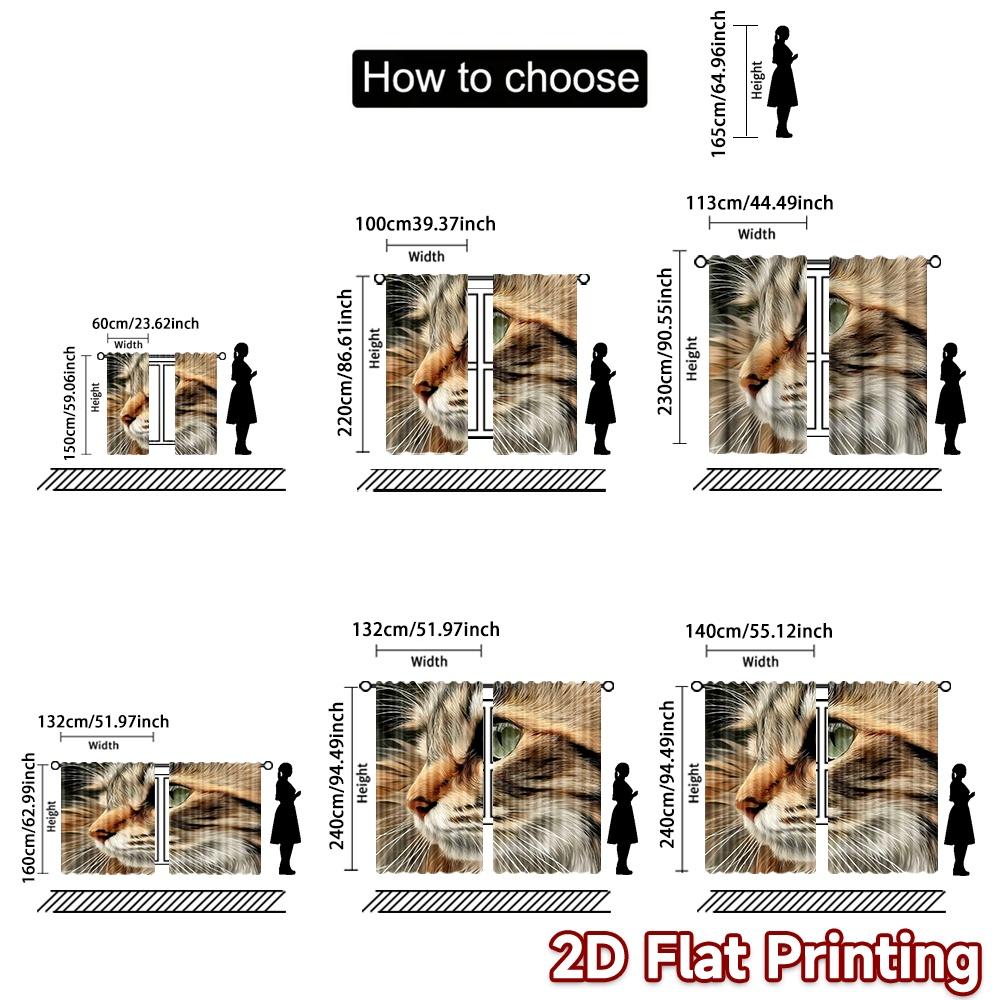 2D flat printing 2pcs Curtain Window Treatment Curtains Cat's Intense Gaze Digital Printed Polyester Drapes Festive Wall Decor