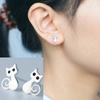 Cute Black Eyes Crystal Cat Stud Earrings for Teens Fashion Jewelry for Daily School Wear Birthday Gift for Girls