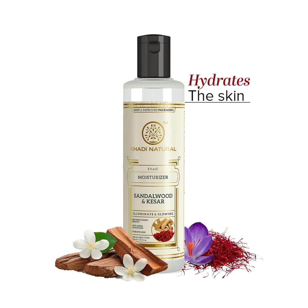Khadi Natural Sandalwood & Kesar Moisturizer 210ml Pack of 1 Hydrating Skin Cream for Soft Glowing Skin