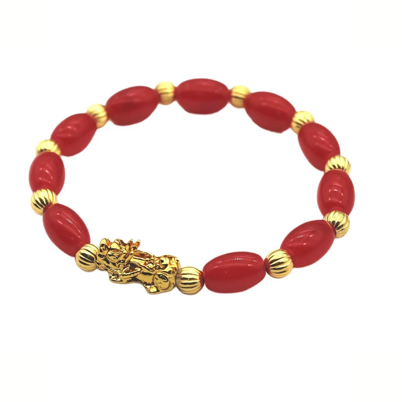Jadeite Pixiu Wealth Bracelet: Women s Ethnic Crystal, 3D Gold Bead Oval Bracelet