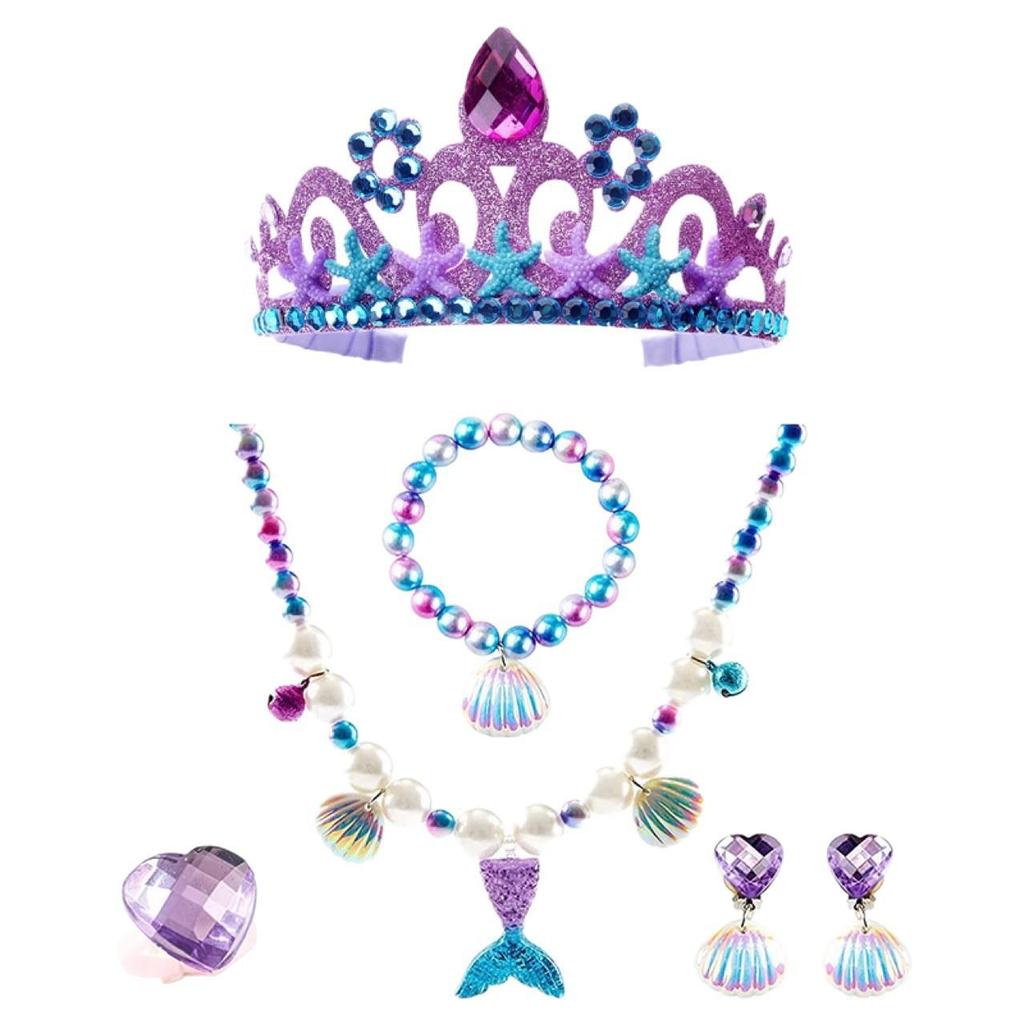 Mermaid Princess Accessories Set: Headband, Necklace, Bracelet, Ring, Earrings for Girls' Role-Play