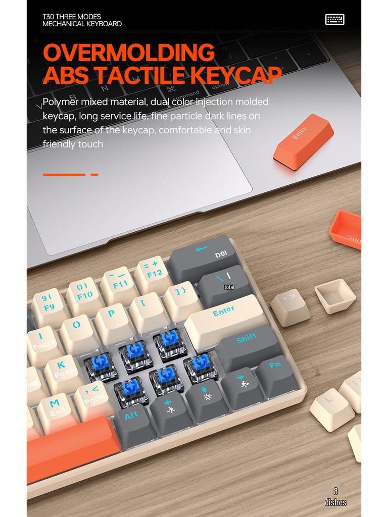 T-WOLF T30 Wireless RGB Mechanical Gaming Keyboard - Bluetooth, Three Modes, Blue Switches