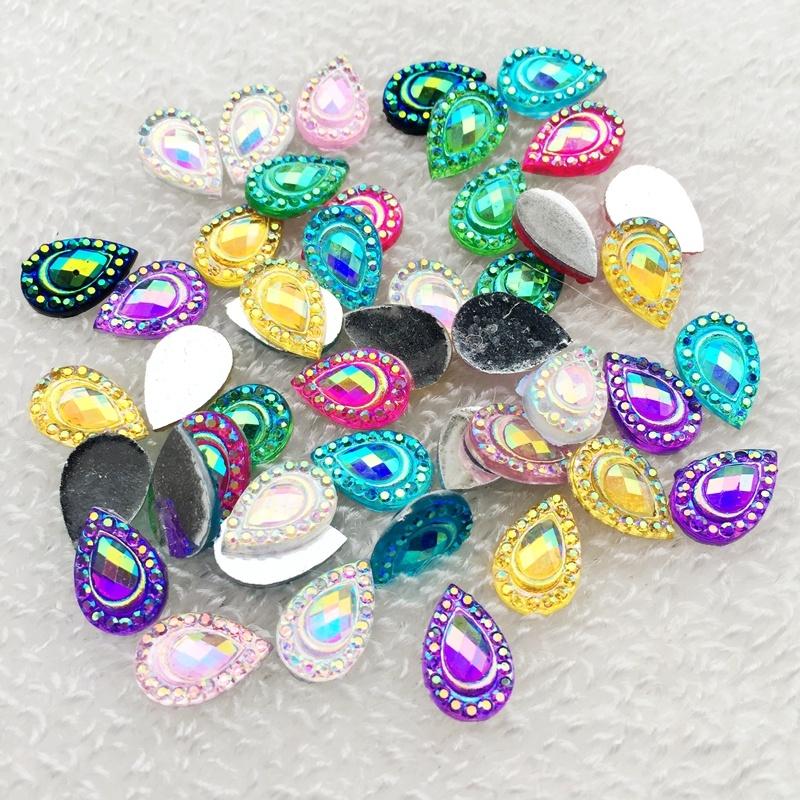 Gör-det-själv 100st 8*12mm Dropp AB Platt rygg strass Sten Kristall för Bröllopsdekoration Klädtillbehör knappar -A48