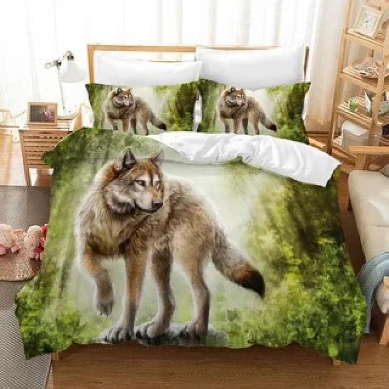 3D Three-Piece Animal Print Wolf Series Quilt Cover Digital Printing