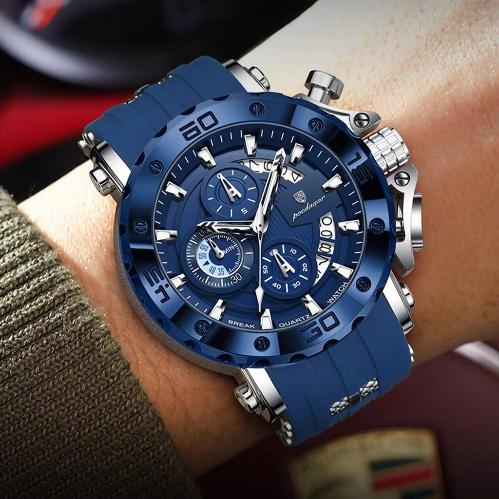POEDAGAR Luxury Military Men Clock Luminous Waterproof Chronograph Date Men's Watch Silicone Quartz Sports Watches