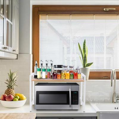 Expandable Microwave Rack Heavy Duty Extendable Microwave Stand Multi-Function Microwave Oven Rack for Kitchen Countertop