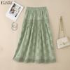 ZANZEA Women Casual Elastic Waist Loose Lace Crochet Patchwork Dress