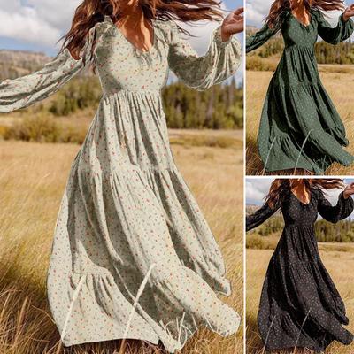 2025 Invierno Creativo Casual Temperamento Para Ir al Trabajo Cómodo Chifón Pulóver Cuello en V Vestido Grande de Vuelo