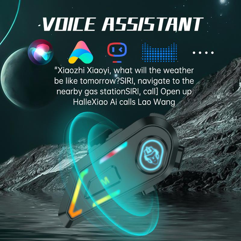 Bluetooth Motorcycle Helmet Headset BT 5.3 Voice Control Wireless Music Player Waterproof 1000mAh Earphone with Ambient Light