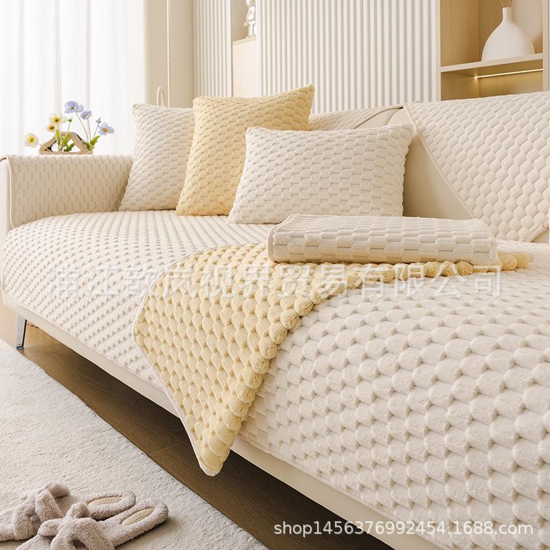 Plush Sofa Cushion Autumn And Winter Thickened Warm Non-Slip Seat Cushion Modern Living Room Leather Sofa Cover Cloth Towel
