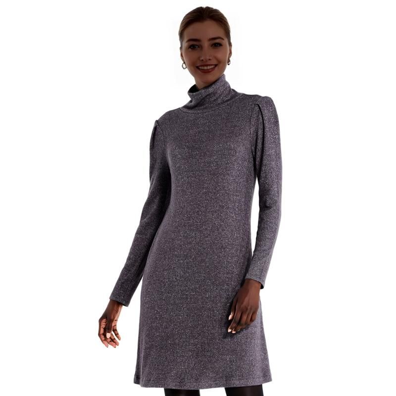 

Plaid Rib Turtleneck Dress Sweater Fashion Plus Size Women s Long Sleeve Bottoming Skirt 24 Fall and Winter New Versatile Slim Looking Dark gray + flower line XXL