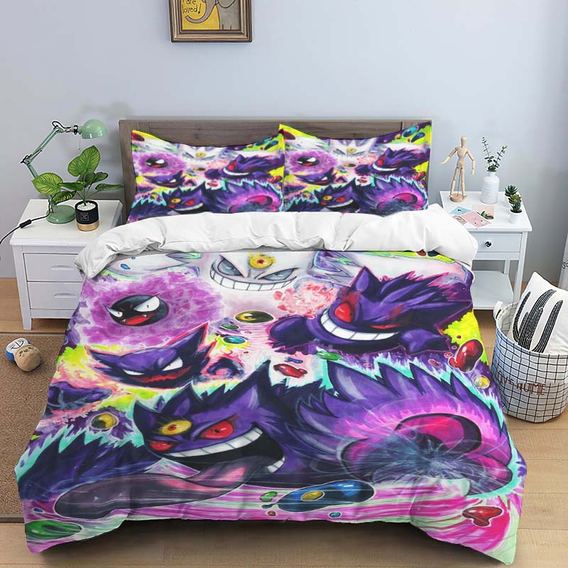 This adorable Gengar cartoon bedding set—including a duvet cover and pillowcases—is the perfect choice for decorating your bedro