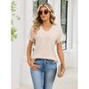 2026 Summer New Loose Women's V-Neck Waffle Pocket Short Sleeve Casual T-Shirt