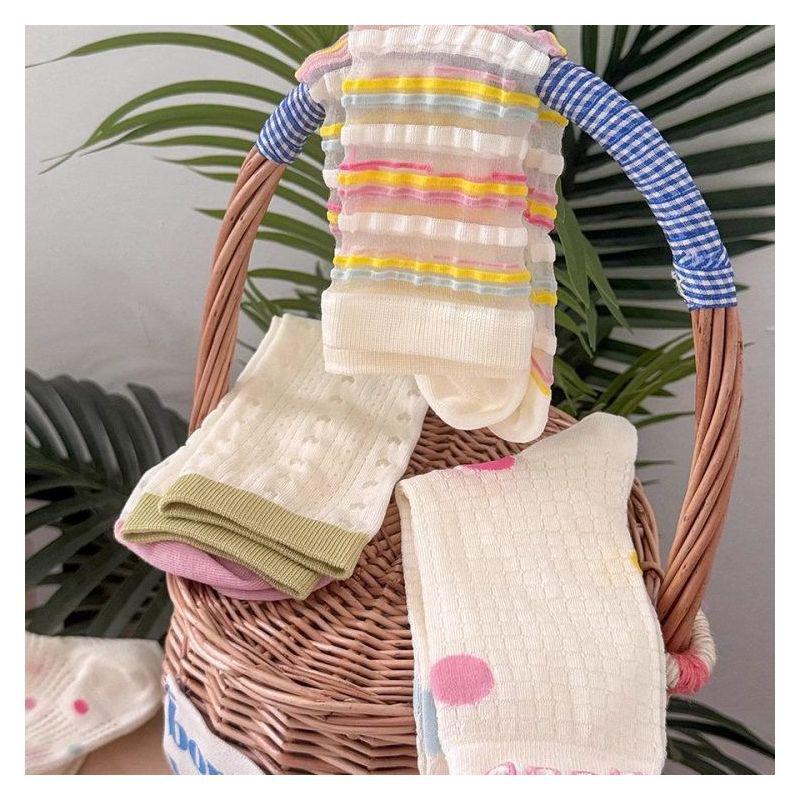 Dopamine Girls' Mid-Calf Summer Lace Socks - Cute, Breathable Japanese Style Mesh for Kids