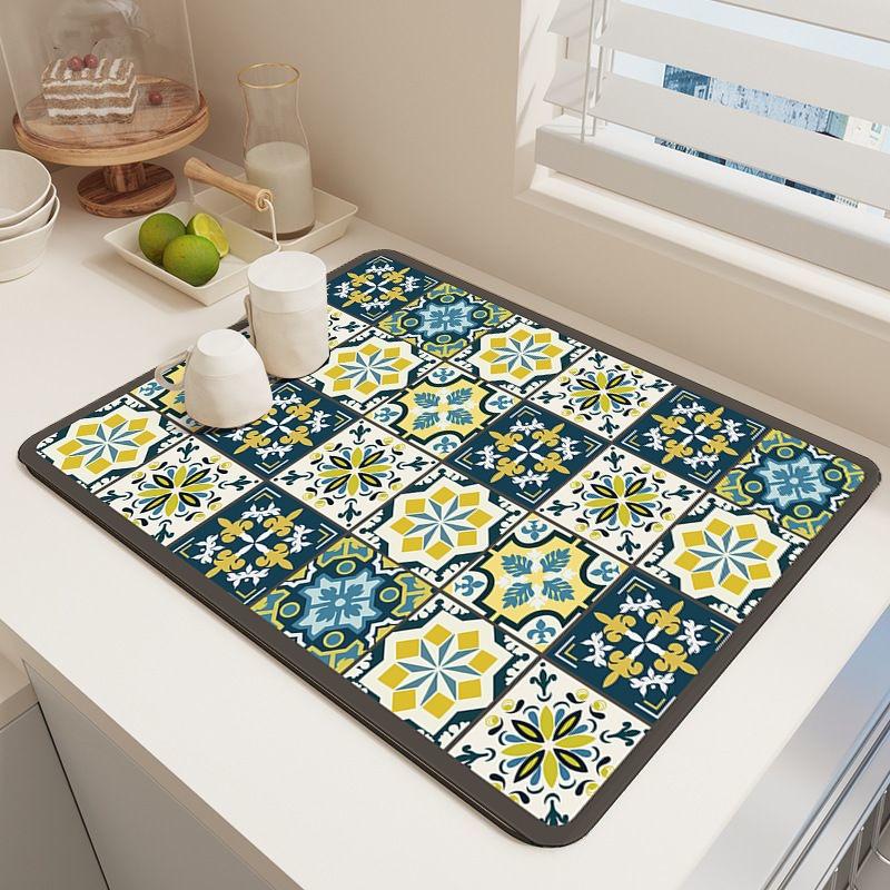 A Bohemian-style Drying Mat Super Absorbent, Non-slip, Heat-resistant Diatomaceous Earth Countertop Mat, Suitable for Dining Tables, Coffee Machines
