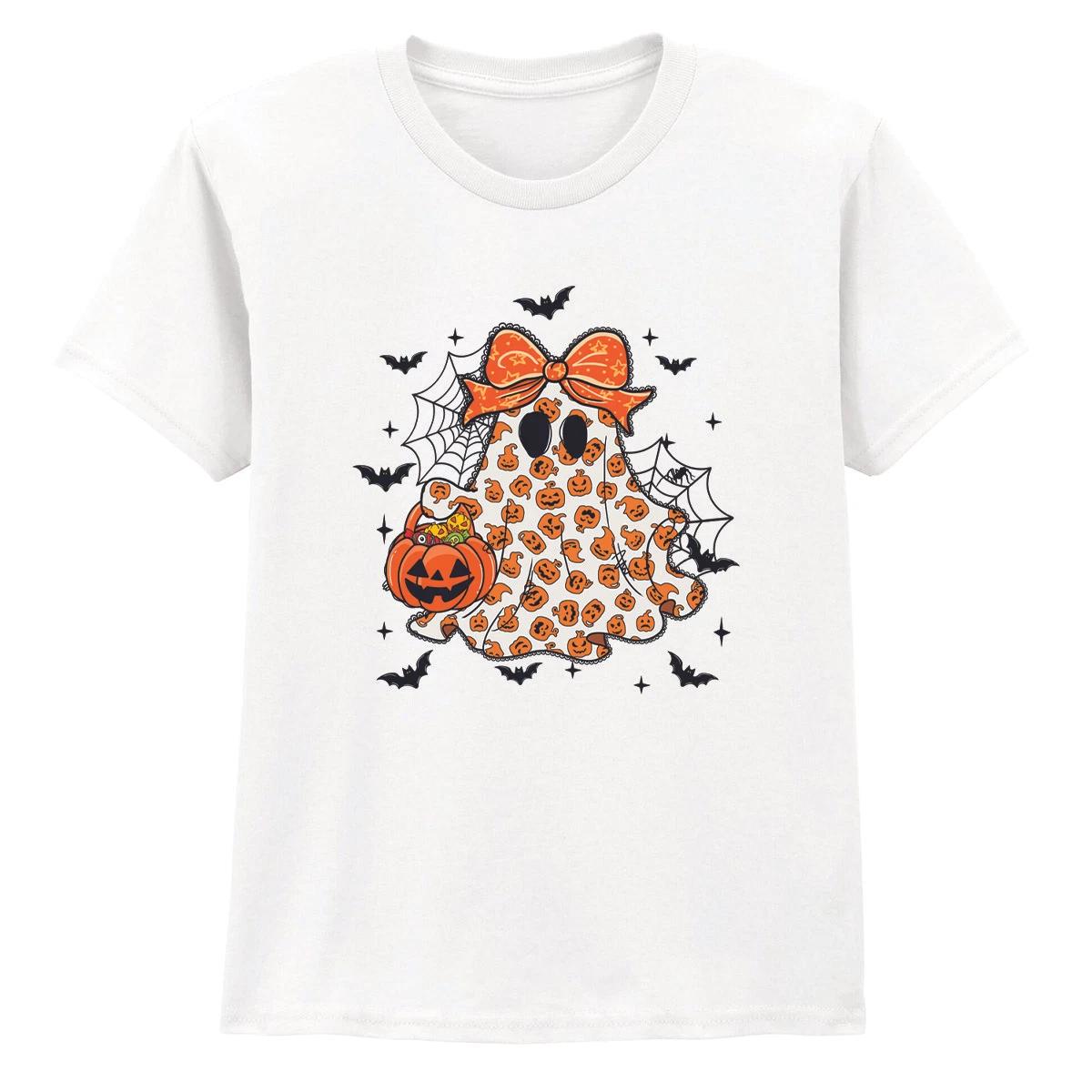 

Cute Ghost Pumpkin Halloween Kids T-Shirt Boys Girls Holiday Tee 150