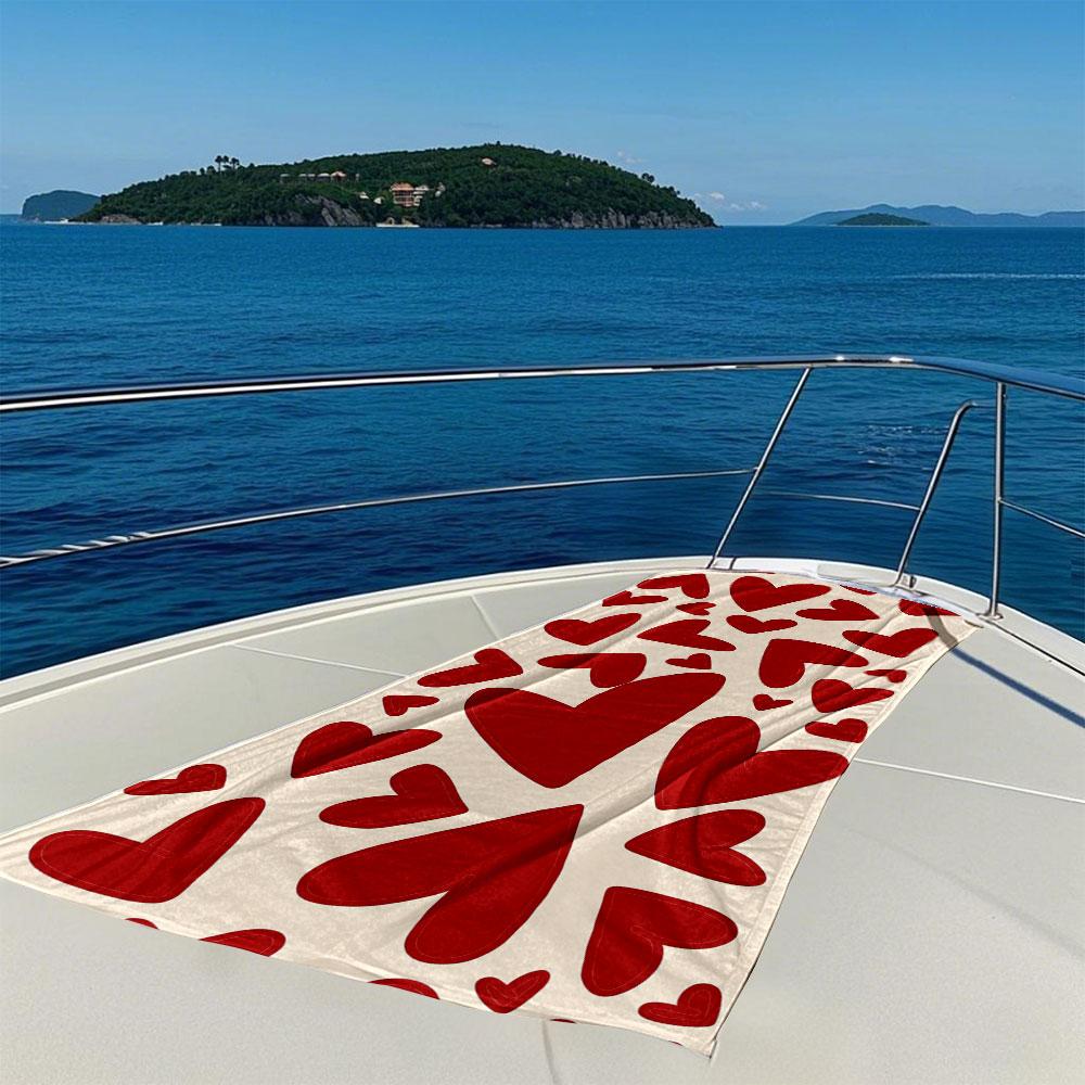 Romantic Cream Red Heart Quick Drying Bath Towel Microfiber beach towel light weight swimming camping yoga beach out