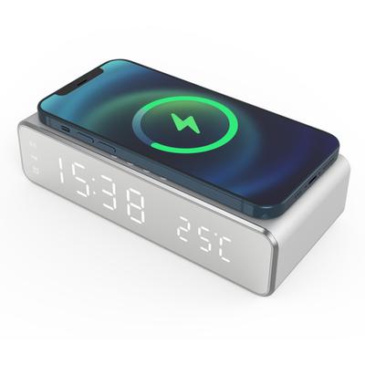 Digitaler Wecker für Schlafzimmer, elektronische Uhr mit kabelloser Aufladung für Telefon-Headset