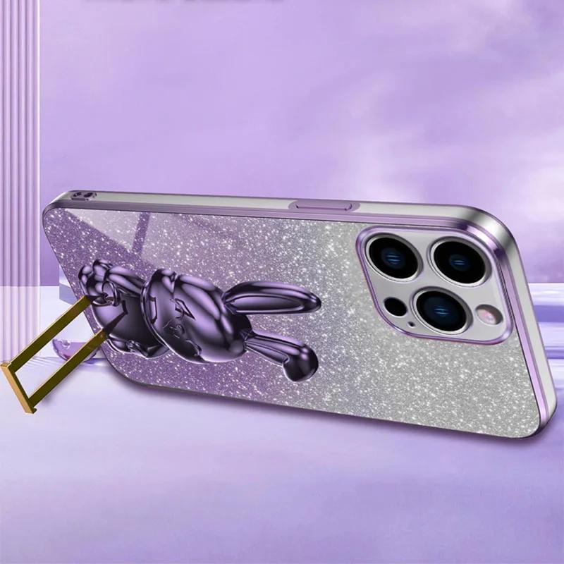 Gradient Glitter Rabbit Holder Phone Case For Samsung Galaxy Note 8 9 10 20 S24 S23 S22 S21 FE S20FE Ultra S10 S9 S8 Plus Cover