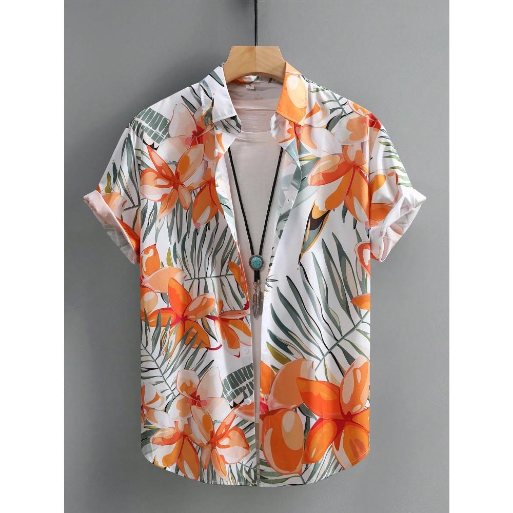 Hawaiian Style Fresh Coconut Print Men's Short-sleeved Fashion Shirt Men's Summer Outdoor Vacation Fashion Short-sleeved Shirt