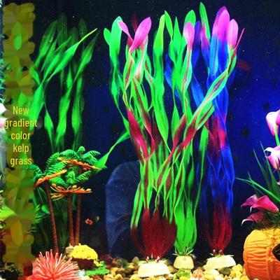 Realistic North American Blue Fish Tank Decor - Faux Kelp Grass Strips and Fish.