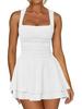 European & American Square Neck Mini Dress with Pleated Hem and High Waist - Women's Fashion 2026