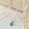 Vintage French Turquoise Round Pendant Necklace - High-End Light Luxury Clavicle Chain