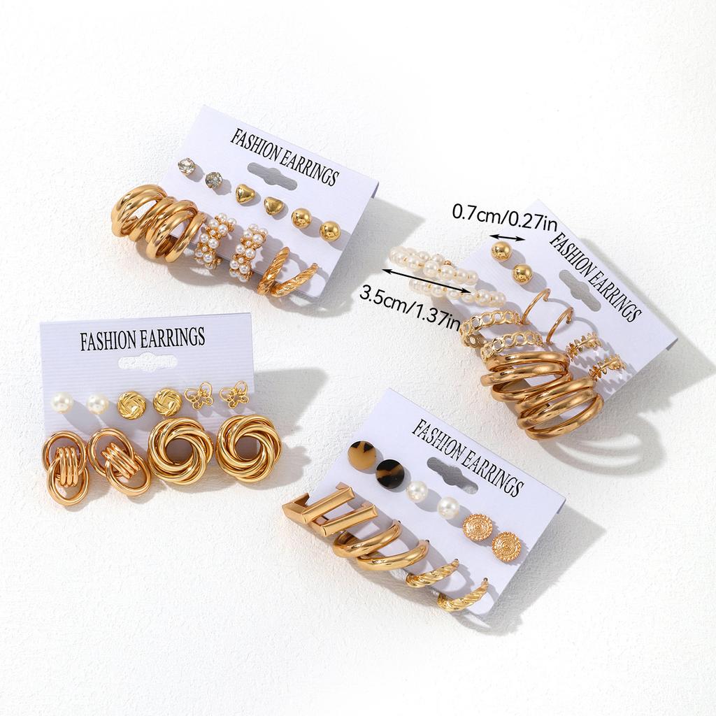 European and American metal earrings square geometric earrings retro pearl earrings ins wind earrings set
