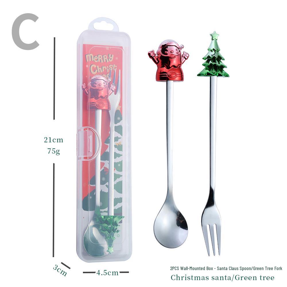 Cartoon Christmas Stainless Steel Cutlery Set: Colorful Spoon & Fork