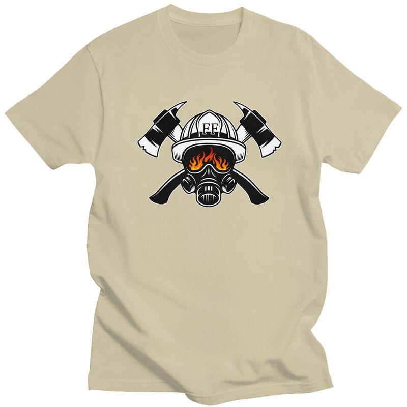 Custom Firefighter Skull T Shirts Men 100 Cotton Tees Fireman Fire Rescue Tshirt ShortSleeve Tshirt