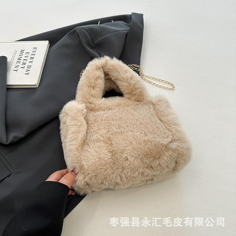 

Autumn and winter plush bag imitation Rex rabbit hair mini tote bag fashionable versatile chain diagonal span women s bag Mao Mao bag 20*15*7cm света кофе