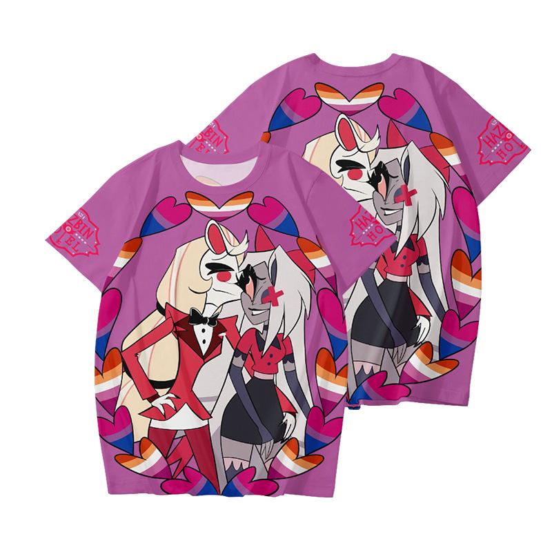 10 couleurs Hazbin Hotel Anime Femmes Hommes T-shirts Anime Chemise Dessin Animé Imprimé O-cou Surdimensionné Manches Courtes Mode Hommes Vêtements Streetwear