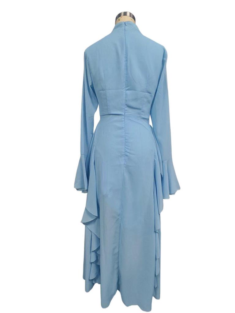 Elegant High-Waisted Bell Sleeve Maxi Dress 2025