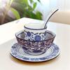 Retro Blue & White Porcelain Tableware Set: Tea Cup, Rice Bowl, Plate, Soup Spoon