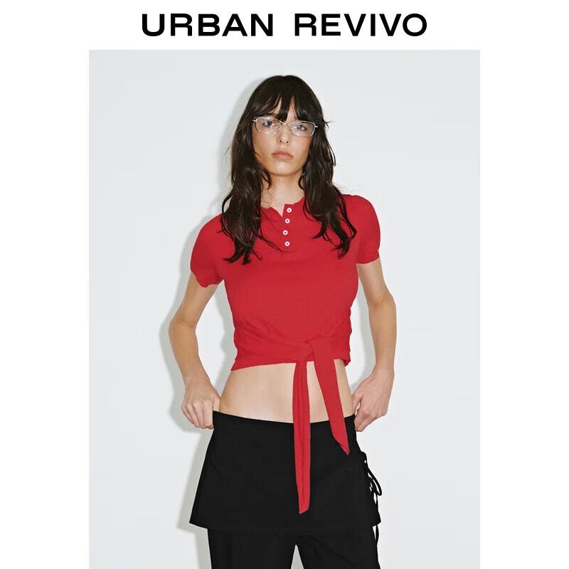 UR 2025 Autumn Women's Slim Fit Tie-Up Short Knit Top