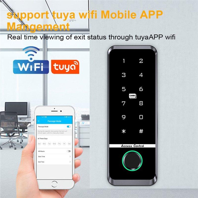 A25F-RFID Keypad Tuya Smart Door Lock Fingerprint Access Control Electronic Gate Opener Home Security System 10PCS Card Included
