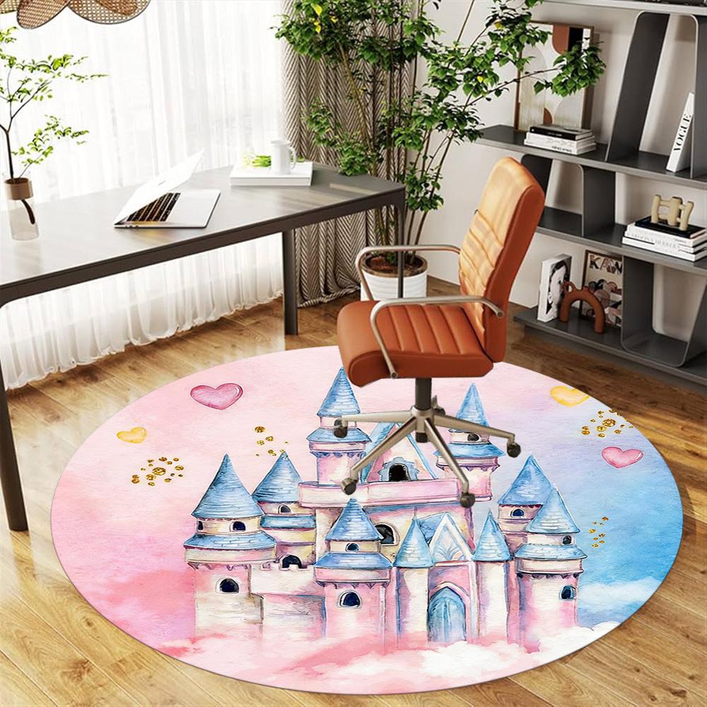1pc castle princess Round Chair mat office Area Rug - Non-Slip, Floor Mat for Office, Bedroom, and Indoor Decor p127273