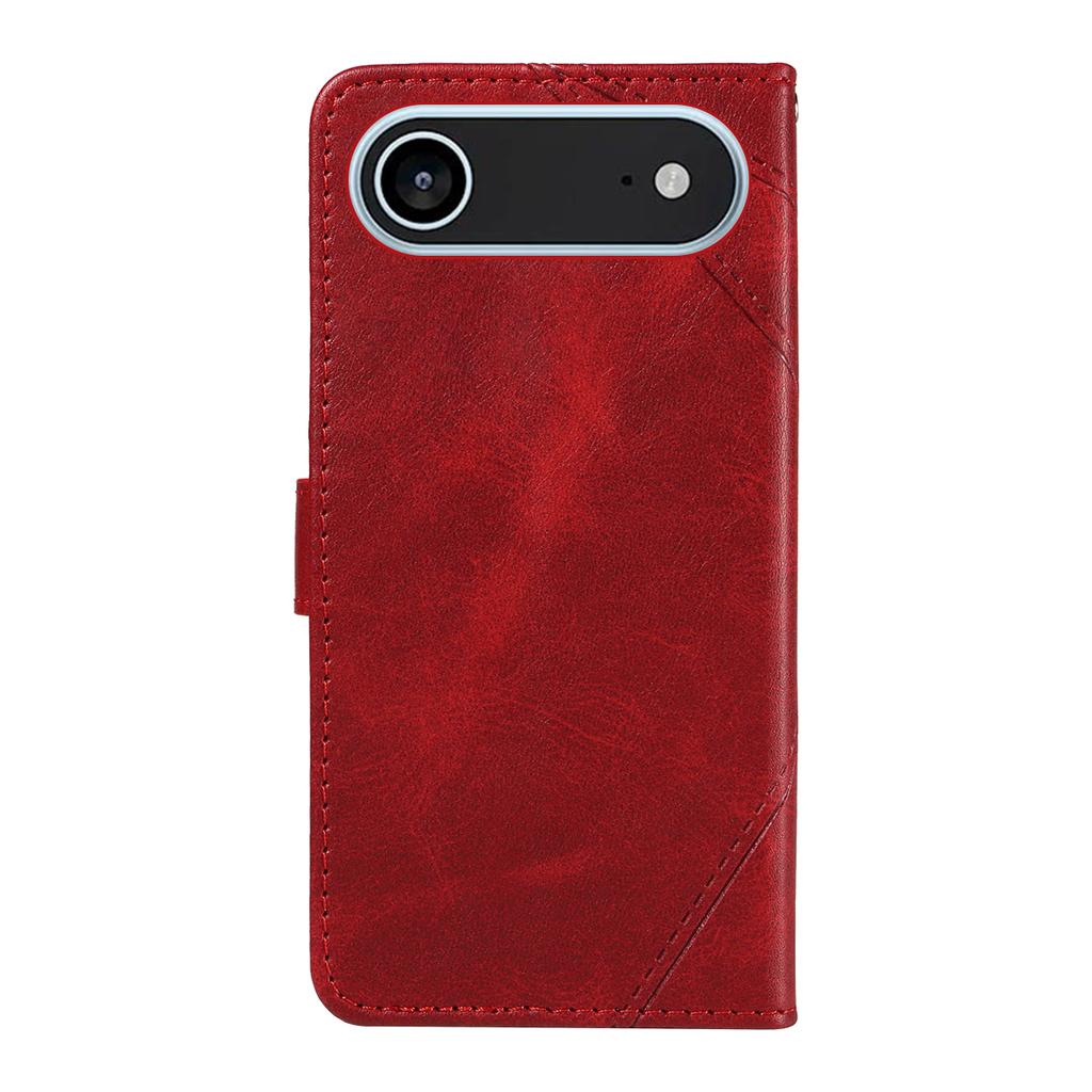 For iPhone 17 Air Leather Case Geometric Line Design Wallet Phone Cover with Wrist Strap