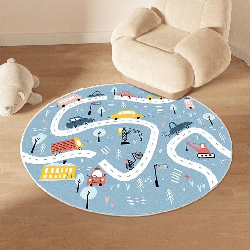 Cartoon Traffic Carpet Mat Rug Vehicles Road Maze Kids Educational Car Home Decoration Round Floor Mat Carpets for Living Room