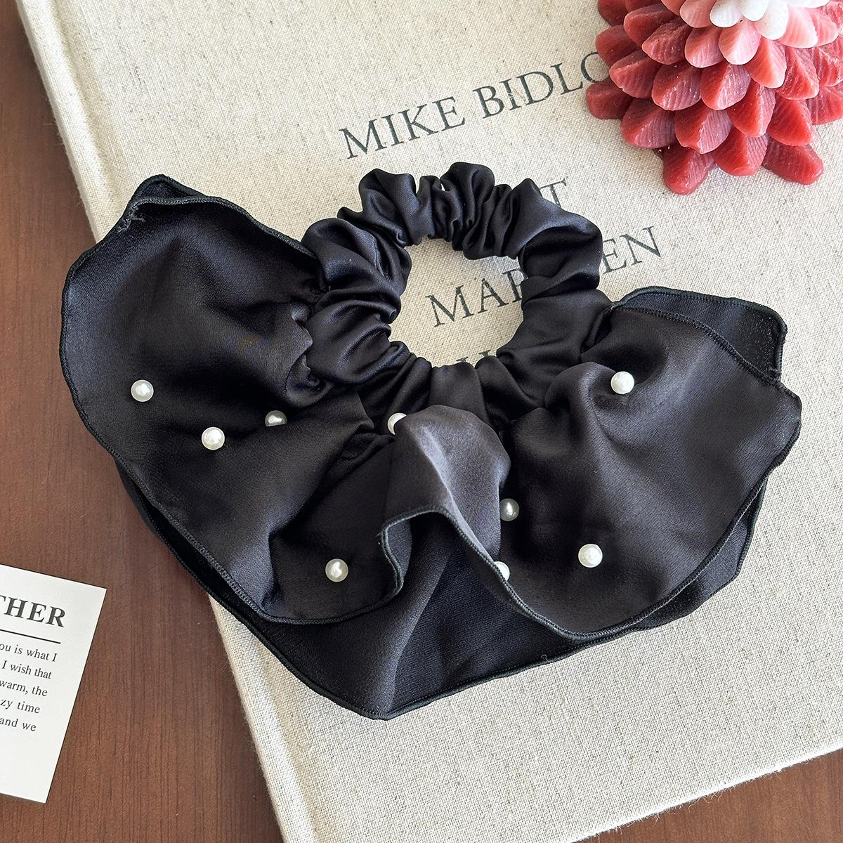 

Lace semi-circular hairband for women, elegant and fashionable ponytail hair tie with a flower at the end. чёрный
