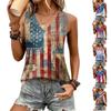 Women's Loose Fit Sleeveless V Neck Pleated Tank Top with Star Print Independence Day Design Casual Summer Blouse