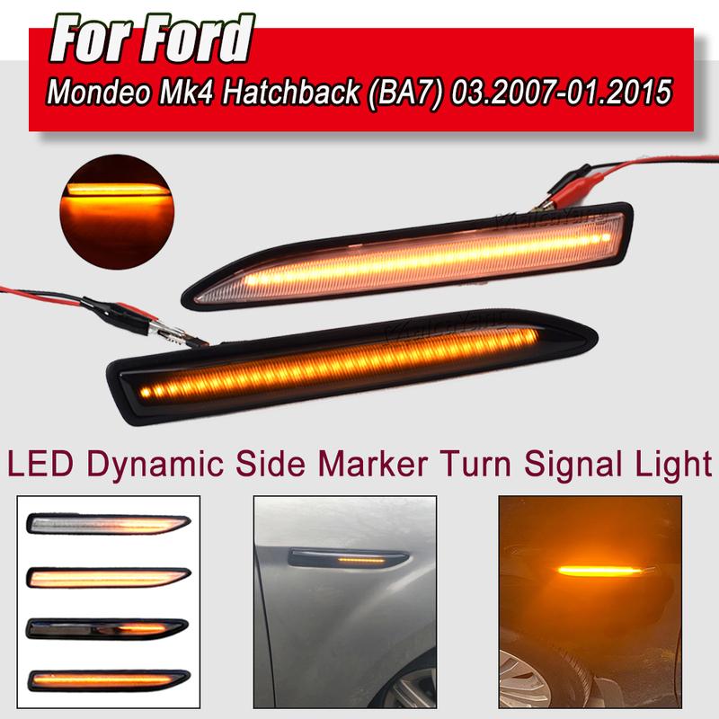2pcs LED Dynamic Turn Signal Flowing Side Marker Repeater Indicator Light For Ford Mondeo Mk4 IV,Hatchback,Saloon,Estate (BA7)