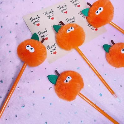 Кулькова ручка Cute Cartoon Orange Hairball Biont Ballpoint Pen Creative Fruit Personality Plush Pen Шкільне приладдя Дитячий подарунок Канцтовари
